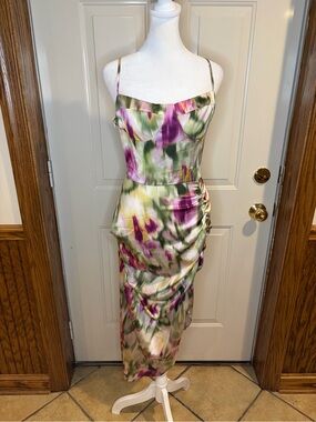 Cider Satin Floral Ruched Midi Dress NWT Size Large